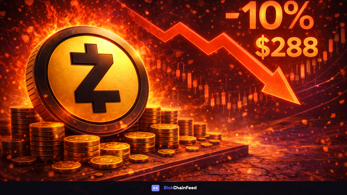 ZEC Drops 10% to $288 — Privacy Coin Bleeds in Market Rout